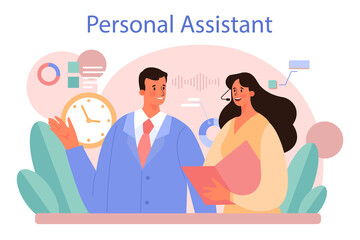Businessperson personal assistant concept. Professional help and support - obrazy, fototapety, plakaty