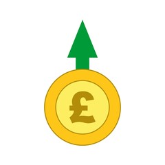 isolated Pound coin and British Pound sign with moving up green arrow icon,vector.