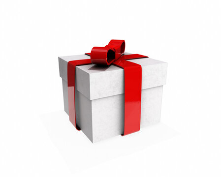 White gift boxes with ribbon, on white background. Concept for women and holidays. 3D Rendering