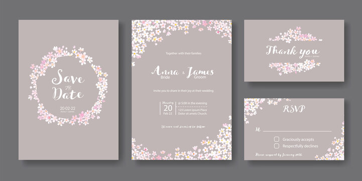 Wedding Invitation, save the date, thank you, rsvp card Design template. Vector. Cute Summer flower.