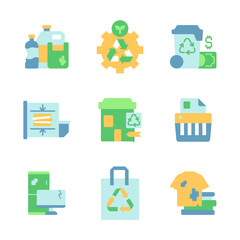 Trash and waste disposal vector flat color icon set. Recycling and waste management. Environmental protection. Cartoon style clip art for mobile app pack. Isolated RGB illustration bundle