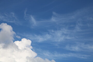 white fluffy clouds on blue sky in summer
