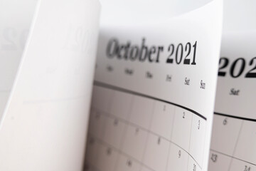 October Calendar 2021 on white background.