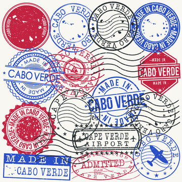 Cape Verde Set of Stamps. Travel Passport Stamps. Made In Product Design Seals in Old Style Insignia. Icon Clip Art Vector Collection.