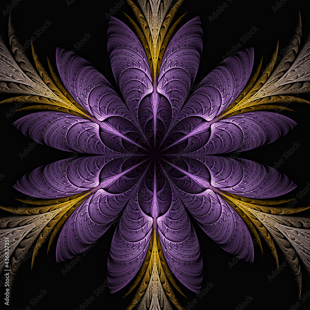 Poster 3d effect - abstract floral fractal pattern