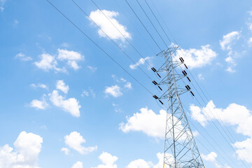 The high voltage pole in the sky and white clouds