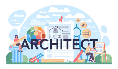 Architect typographic header. Idea of building project and construction work