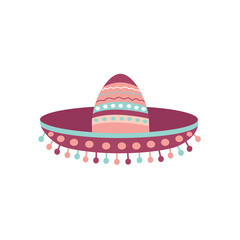 Mexican sombrero hat on an isolated white background. Festive design and fiesta. Decoration with ethnic ornament.