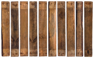Old barn wood planks isolated on white background.