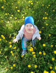 the child plays plays walks in nature summer autumn