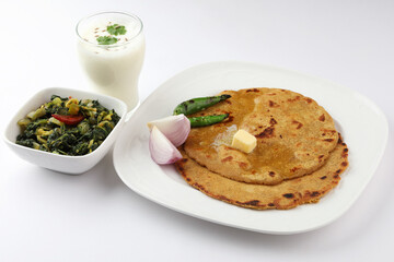 Sarson ka saag and Makki ki roti /Indian Punjabi corn bread with mustard leaves curry