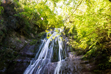 Spring in Gorg De L Olla waterfall in La Garrotxa, Girona, Spain
