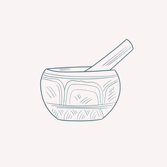 Seasoning mortar and pestle. Vector Illustration