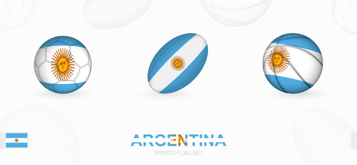 Sports icons for football, rugby and basketball with the flag of Argentina.