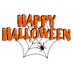 Happy Halloween vector lettering. Holiday calligraphy with spider and web for banner, poster, greeting card, party invitation. Isolated illustration