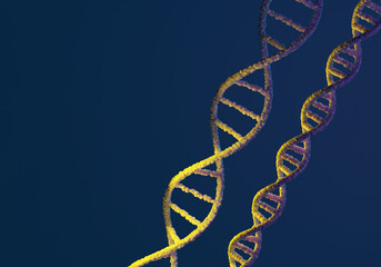 DNA molecules on a dark background. Human DNA research concept. DNA testing. Highlighted RNA molecules 3d. Genetic disease illustration. Three-dimensional of human genome. Genetic disease research