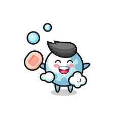 golf character is bathing while holding soap