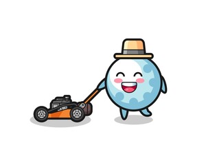 illustration of the golf character using lawn mower
