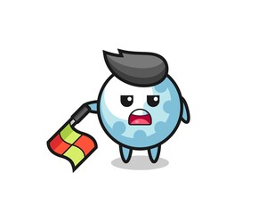 golf character as line judge hold the flag down at a 45 degree angle