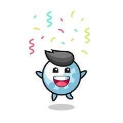 happy golf mascot jumping for congratulation with colour confetti