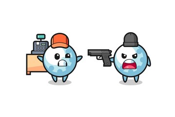 Naklejka premium illustration of the cute golf as a cashier is pointed a gun by a robber