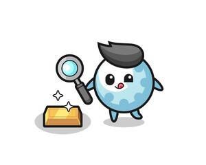 golf character is checking the authenticity of the gold bullion