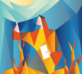 great Italian poet Dante Alighieri in hell and paradise, vector illustration