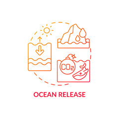 Ocean release concept icon. Natural carbon emissions abstract idea thin line illustration. Water acidification. Greenhouse gas emissions. Rising sea levels. Vector isolated outline color drawing