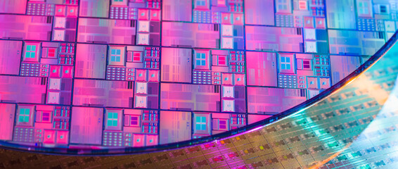silicon wafer reflecting different colors.