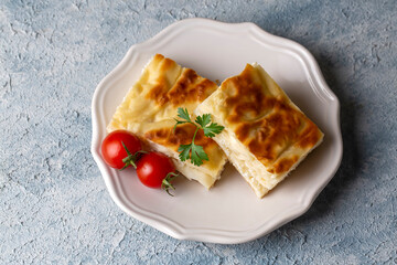 Delicious Turkish food; Tray pastry; (Turkish name; Su boregi)