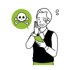 Illustration of seniors operating smartphones, anxiety.