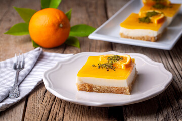 A delicious Turkish dessert; Etimek dessert with orange, orange cake, orange milk cake (Turkish name; Portakalli etimek tatlisi)