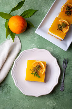 A delicious Turkish dessert; Etimek dessert with orange, orange cake, orange milk cake (Turkish name; Portakalli etimek tatlisi)