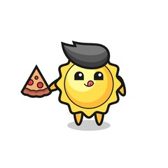 cute sun cartoon eating pizza