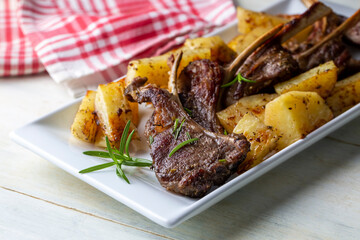 Grilled lamb chops and potatoes in delicious view