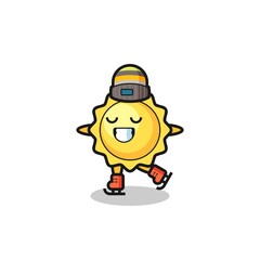 sun cartoon as an ice skating player doing perform