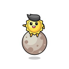 illustration of sun cartoon sitting on the moon