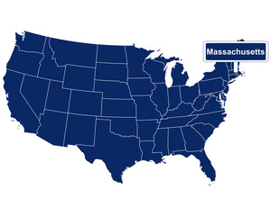 Der Bundesstaat Massachusetts mit Straßenschild