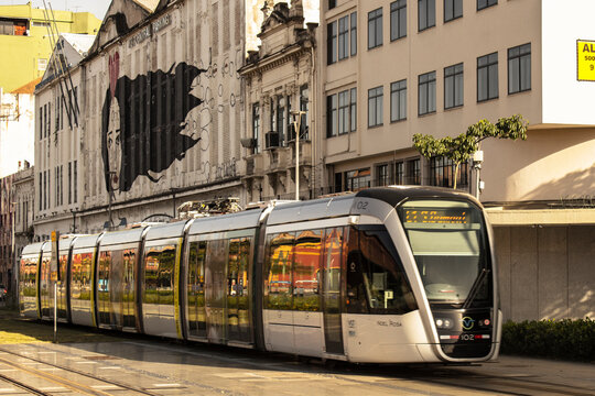 Rio de Janeiro, Brazil. August 05, 2018. New Tram calls "VLT" in Maua Square, downtown of Rio de Janeiro. 