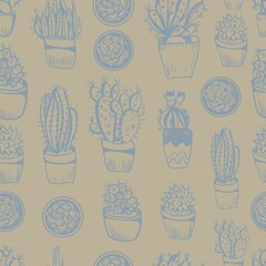 Cacti scandinavian style graphic vector illustration hand drawn doodle sketch set patern seamless. print textiles paper nature indoor plants in pots mexico exotic succulents. Boho hugo vintage