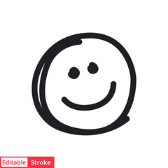 Smile face line icon. Simple outline style. Happy, doodle, sketch, kid, illustration, child, fun, funny, head, emotion concept. Vector illustration isolated on white background. Editable stroke EPS 10