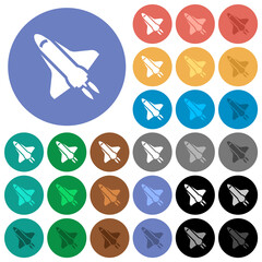 Space shuttle with propulsion round flat multi colored icons