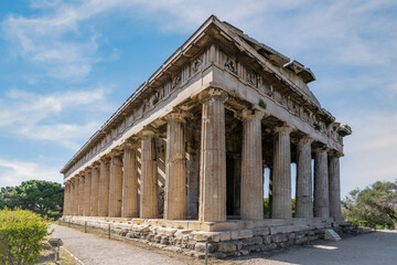 Fototapeta na wymiar Athens, Attica, Greece. The Temple of Hephaestus or Hephaistos (also Hephesteum or Hephaisteion) is an ancient greek temple at the archaeological site of Agora of Athens in Theseion under Acropolis