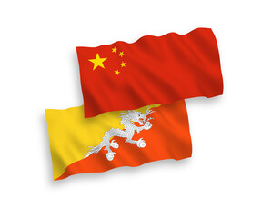 Flags of Kingdom of Bhutan and China on a white background