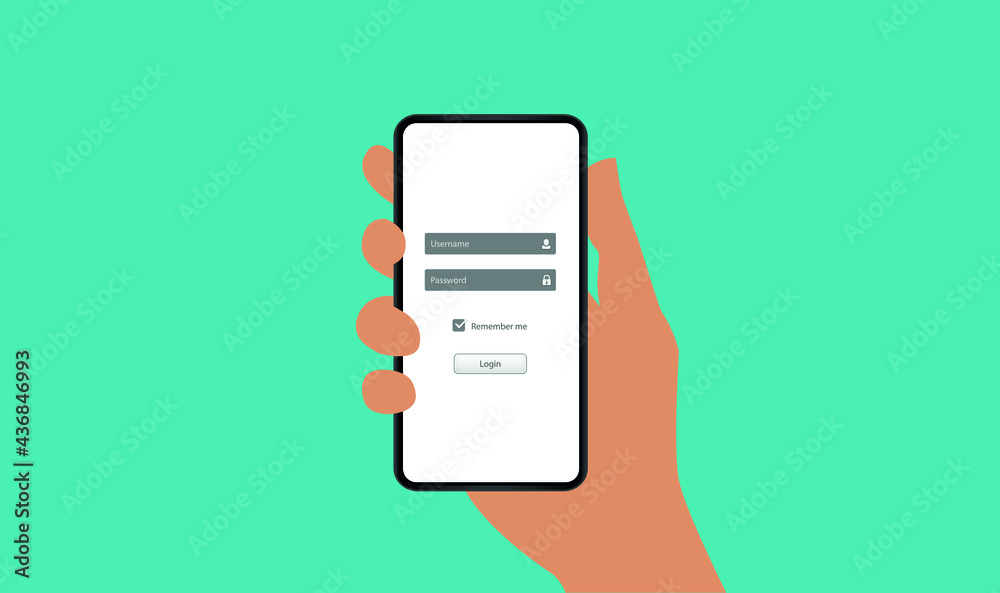 Poster log in screen. mobile application interface, registration form with login and password fields.