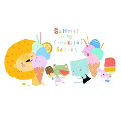 Happy Animals eating Ice Cream and meeting Summer