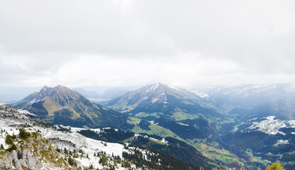 Mountains range in Leysin in Switzerland, view from the top. 