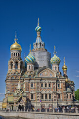 The Church of the Savior on Blood. Golden domes. A popular tourist destination. Russia Saint Petersburg 29.05.2021