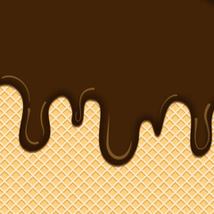 Roztapiające się czekoladowe lody na tle waflowej tekstury. Słodkie lody - wzór tła lub tapety. Smak ciemnej czekolady.