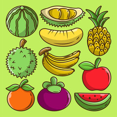 Hand drawn fruit items cartoon doodle collection